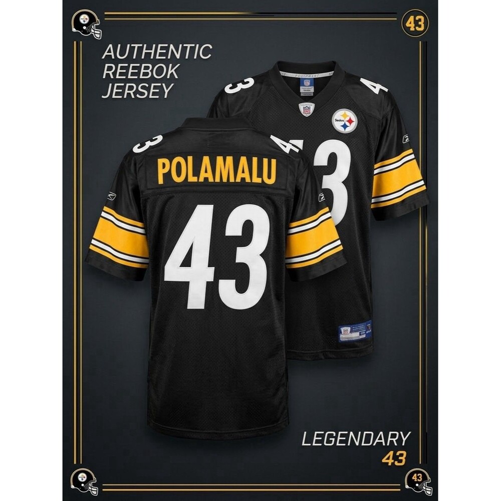 Reebok Youth XXL Pittsburgh Steelers Troy Polamalu #43 Jersey NFL Black Boys XL